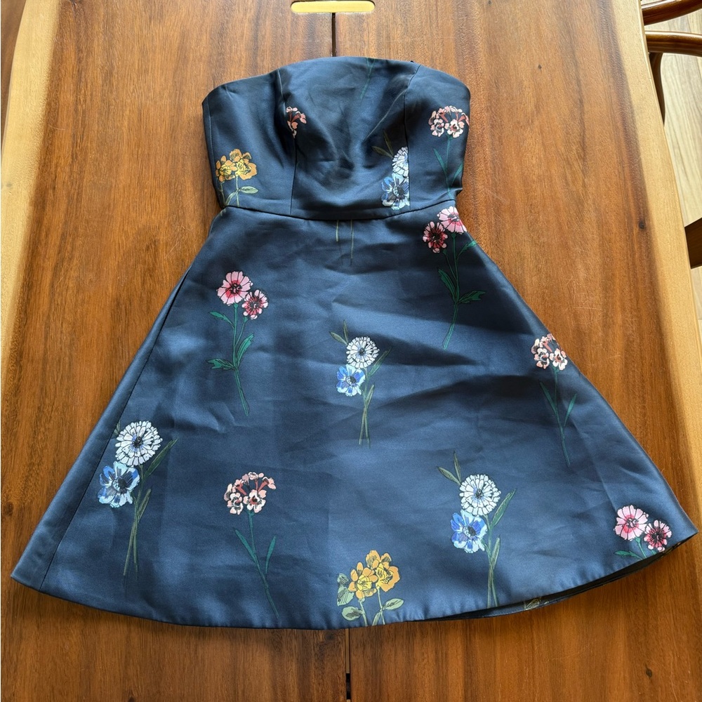 Keepsake the Label Strapless Floral Mini Dress Navy Blue XS